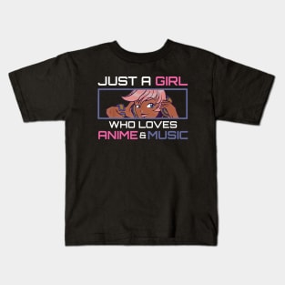 Just A Girl Who Loves Anime And Music Afro African American Kids T-Shirt